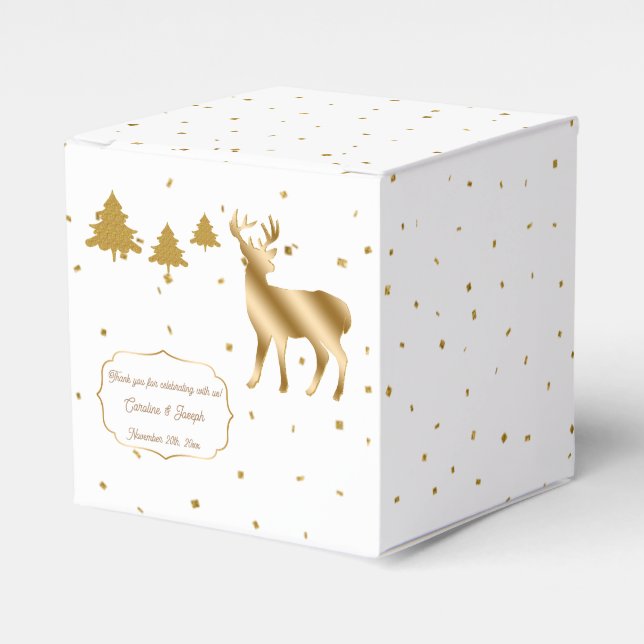 Chic Gold Glitter Deer Buck & Glitter Pine Trees Favour Box (Front Side)