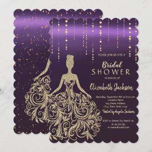 Chic Gold Glitter Dress Violet Bridal Shower Invitation