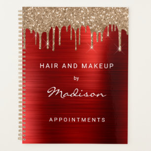 Chic Gold Glitter Drip Red Appointment Planner