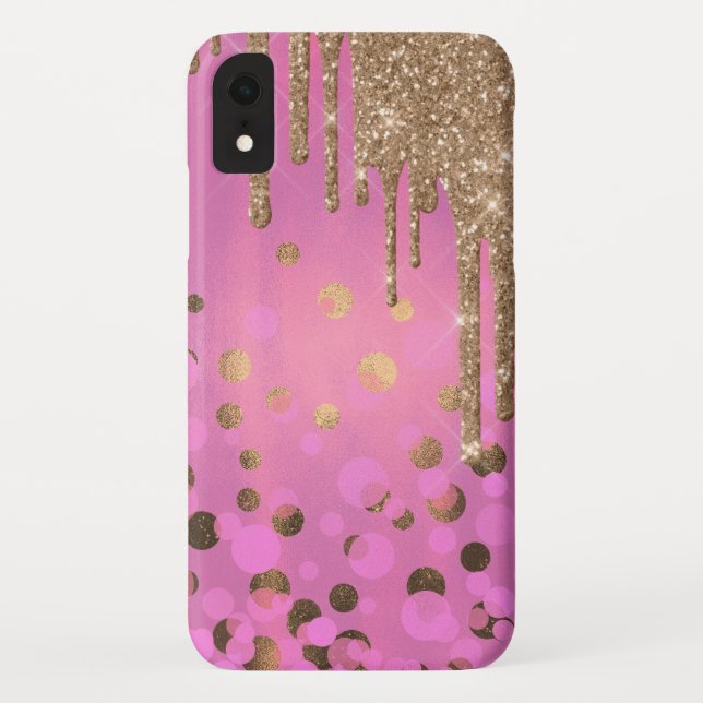 Chic Gold Glitter Drips iPhone 6.1 Case (Back)