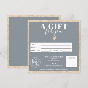 Chic gold glitter dusty blue gift certificate logo