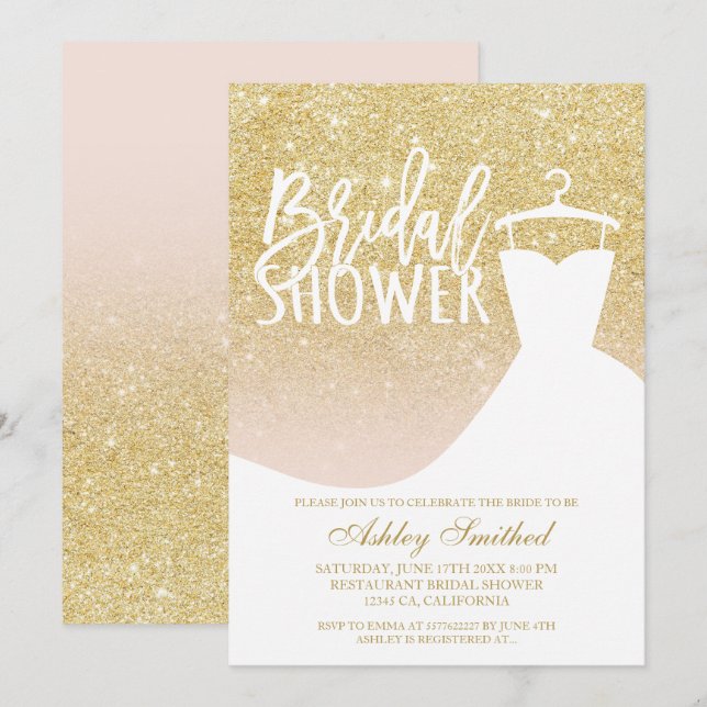 Chic gold glitter elegant dress Bridal shower Invitation (Front/Back)