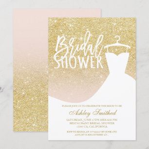 Chic gold glitter elegant dress Bridal shower Invitation