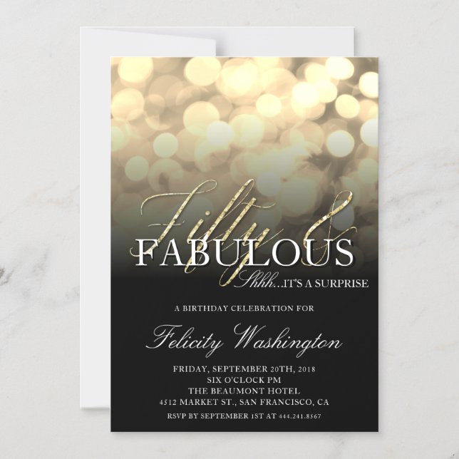 Chic Gold Glitter Fifty & Fabulous Surprise Party Magnetic Invitation (Front)
