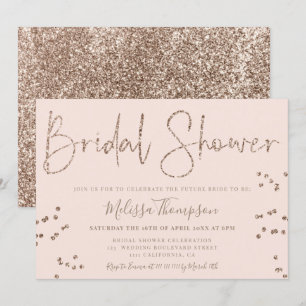 Chic gold glitter girly script black bridal shower invitation