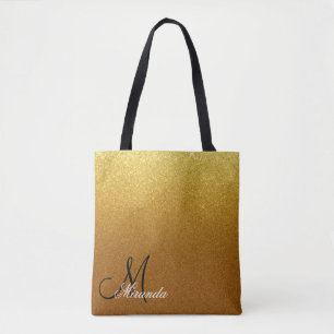 Chic Gold Glitter Glam Monogrammed  Tote Bag