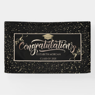 Chic Gold Glitter Graduate Cap, Confetti  Black Banner