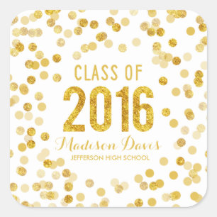 Chic Gold Glitter Graduation Square Sticker
