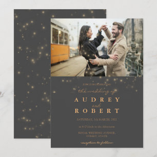 Chic Gold Glitter Grey Photo Wedding Invitation
