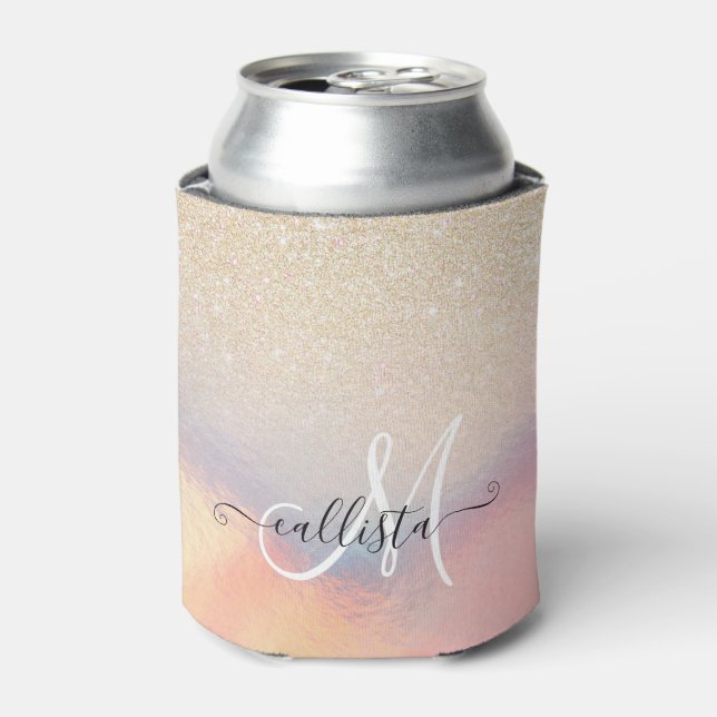 Chic Gold Glitter Iridescent Holographic Gradient Can Cooler (Can Front)