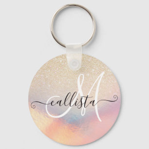 Chic Gold Glitter Iridescent Holographic Gradient Key Ring