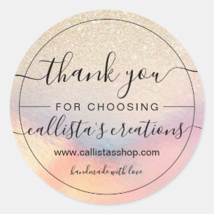 Chic Gold Glitter Iridescent Holographic Thank You Classic Round Sticker