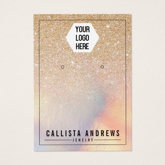 Chic Gold Glitter Iridescent Logo Earring Display (Front)