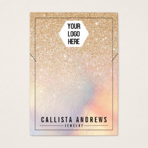 Chic Gold Glitter Iridescent Logo Necklace Display