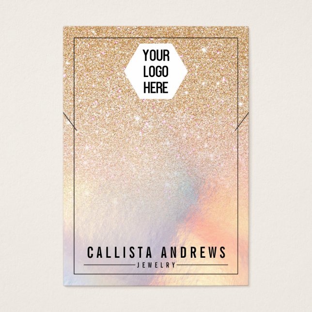 Chic Gold Glitter Iridescent Logo Necklace Display (Front)