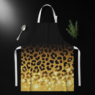 Chic Gold Glitter Leopard Print Pattern Apron