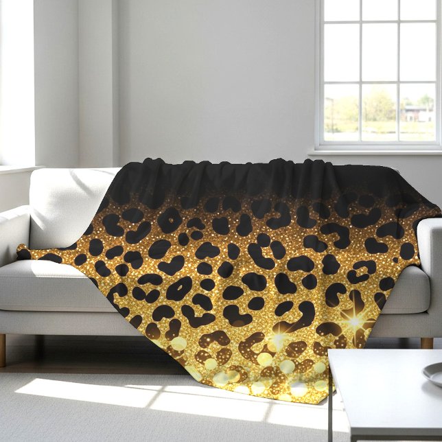 Chic Gold Glitter Leopard Print Pattern Fleece Blanket (Creator Uploaded)