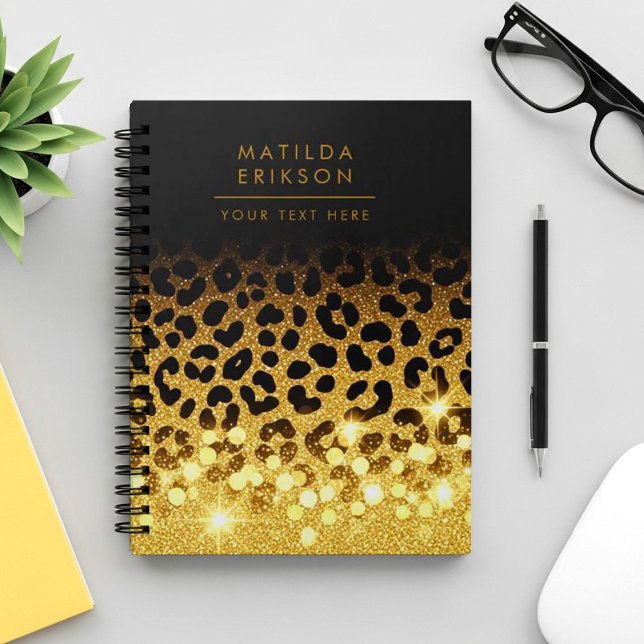 Chic Gold Glitter Leopard Print Pattern Notebook (Creator Uploaded)