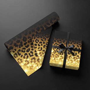 Chic Gold Glitter Leopard Print Pattern Wrapping Paper Sheet
