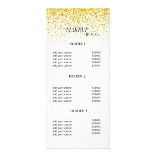 Chic Gold Glitter Makeup Price List Template Rack Card