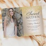 Chic gold glitter metallic photo Sweet 16 Invitation<br><div class="desc">A modern simple gold glitter sparkles stylish on metallic foil gold Sweet sixteen birthday party invitation,  add your picture .</div>