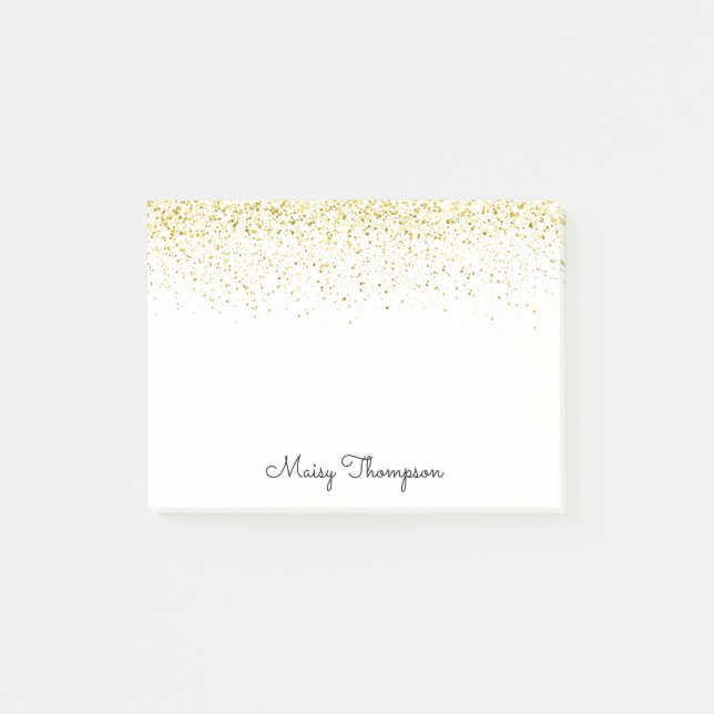 Chic Gold Glitter Name Post-it Notes (Front)