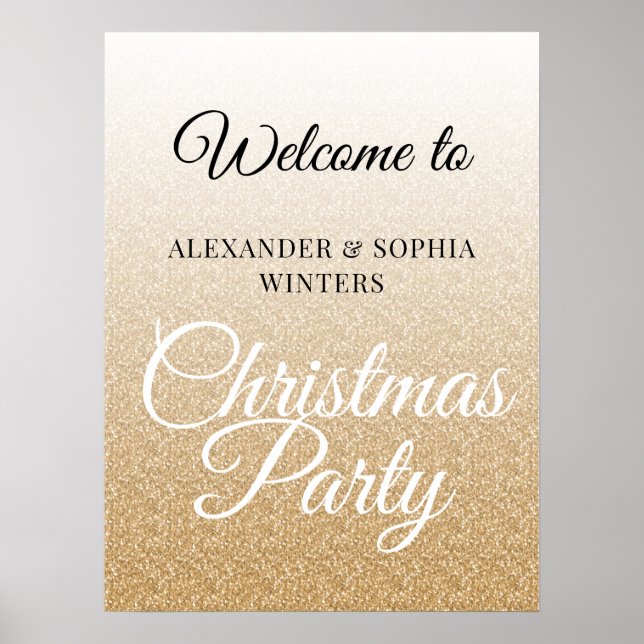 Chic Gold Glitter Ombre Christmas Party Welcome Poster (Front)