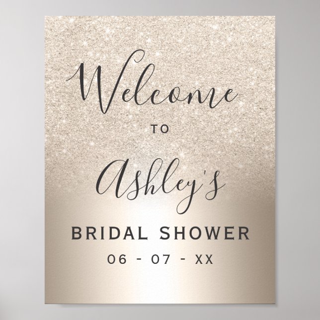 Chic gold glitter ombre foil bridal shower welcome poster (Front)