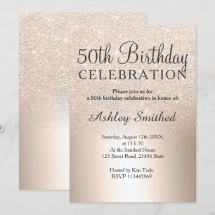 chic gold glitter ombre metallic  50th birthday invitation