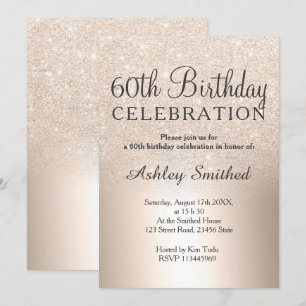 chic gold glitter ombre metallic 60th birthday invitation