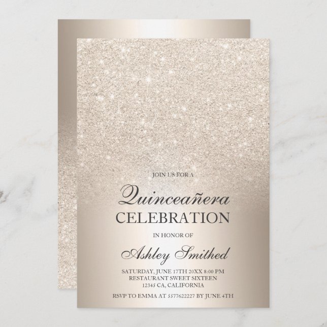 Chic gold glitter ombre metallic foil Quinceañera Invitation (Front/Back)