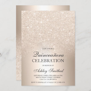 Chic gold glitter ombre metallic foil Quinceañera Invitation