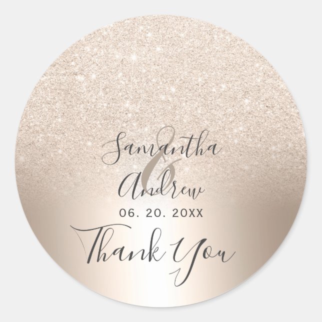 Chic gold glitter ombre metallic foil thank you classic round sticker (Front)