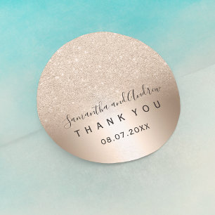 Chic gold glitter ombre metallic foil Thank you Classic Round Sticker