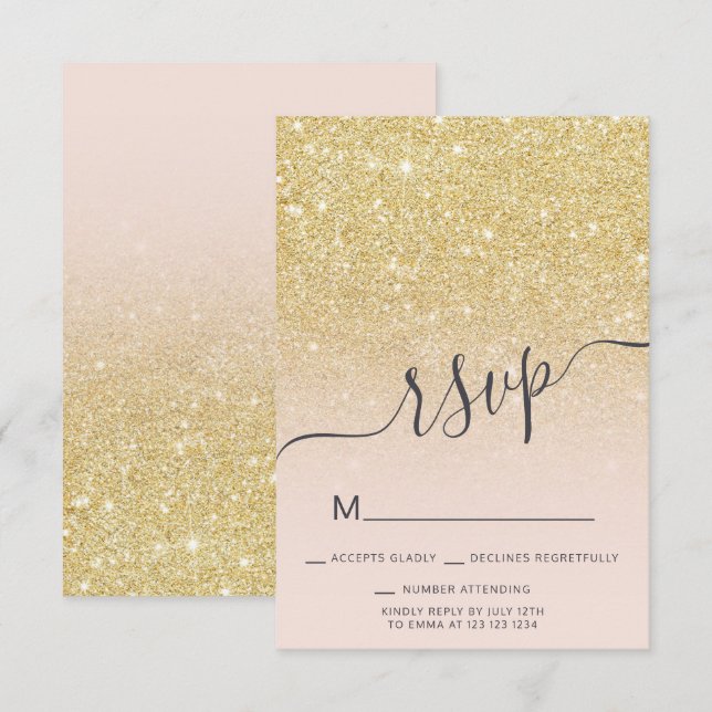 Chic gold glitter ombre RSVP blush pink Sweet 16 Invitation (Front/Back)