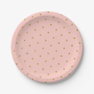 Chic Gold Glitter Polka Dot Pink Blush Paper Plate