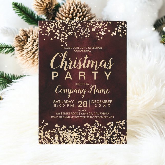 Chic gold glitter red corporate Christmas party Invitation (Chic gold glitter red corporate Christmas party Invitation)