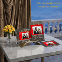 Chic Gold Glitter & Red Silk 1st Anniversary Photo