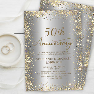 Chic Gold Glitter Silver 50th Wedding Anniversary Invitation