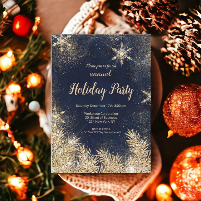 Chic gold glitter snow Christmas corporate holiday Invitation (Chic gold glitter snow Christmas corporate holiday Invitation)