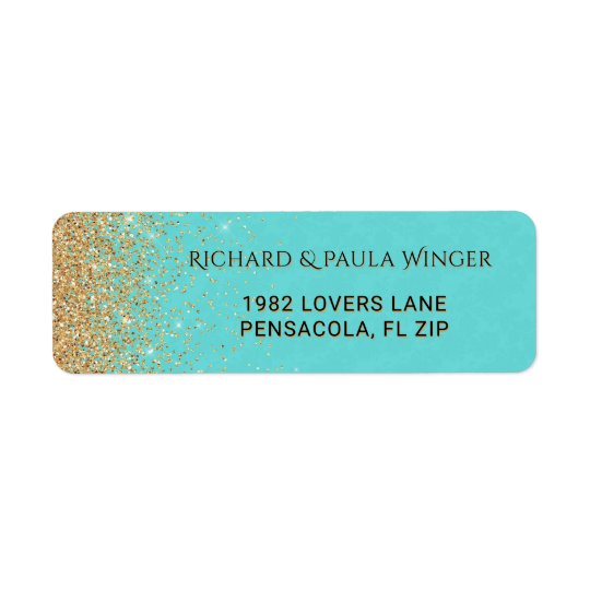 Chic Gold Glitter Sparkle Glam Tiffany Blue Return Address Label