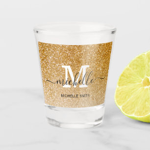 Chic Gold Glitter Sparkle Monogram Elegant Shot Glass