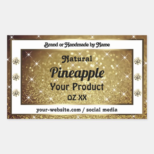 Chic Gold Glitter Stars Product Labels Rhinestones (Front)