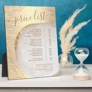 Chic Gold Glitter Stylist Salon Price List Menu Plaque