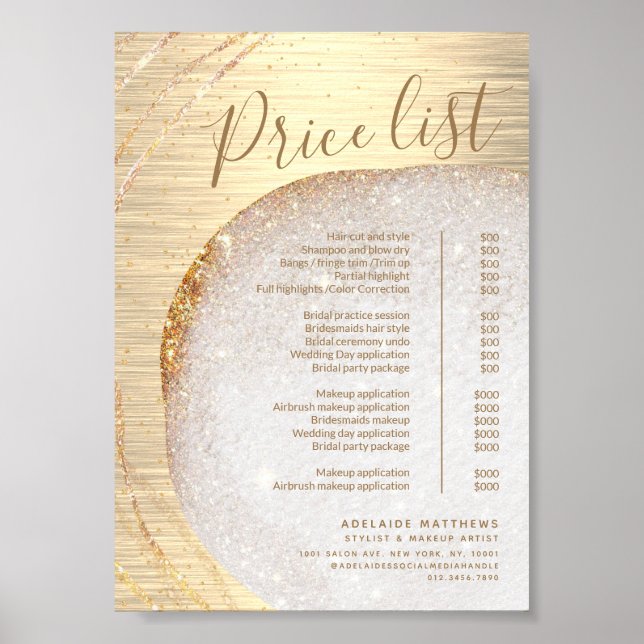 Chic Gold Glitter Stylist Salon Price List Service Poster (Front)