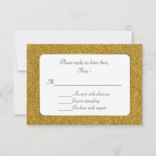 Chic Gold Glitter Wedding RSVP Card (Front)