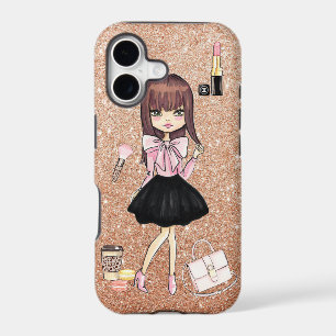 chic gold glittered planner girl iPhone case