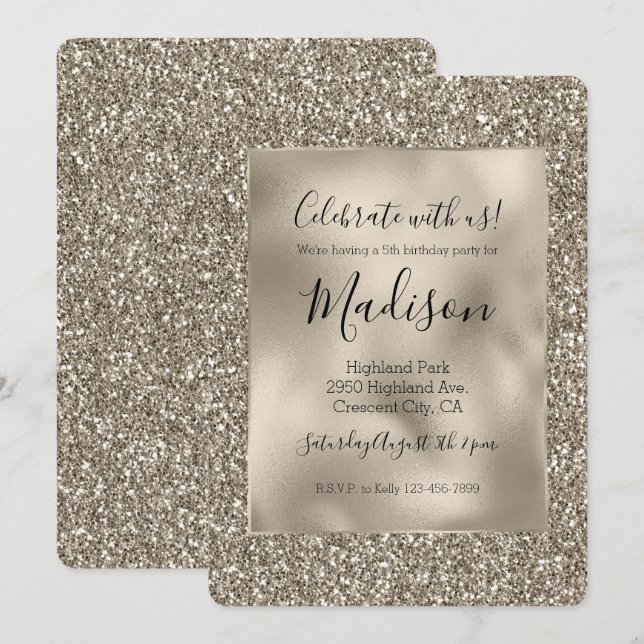 Chic Gold Glitz Stylish Glam Glitter Invitation (Front/Back)