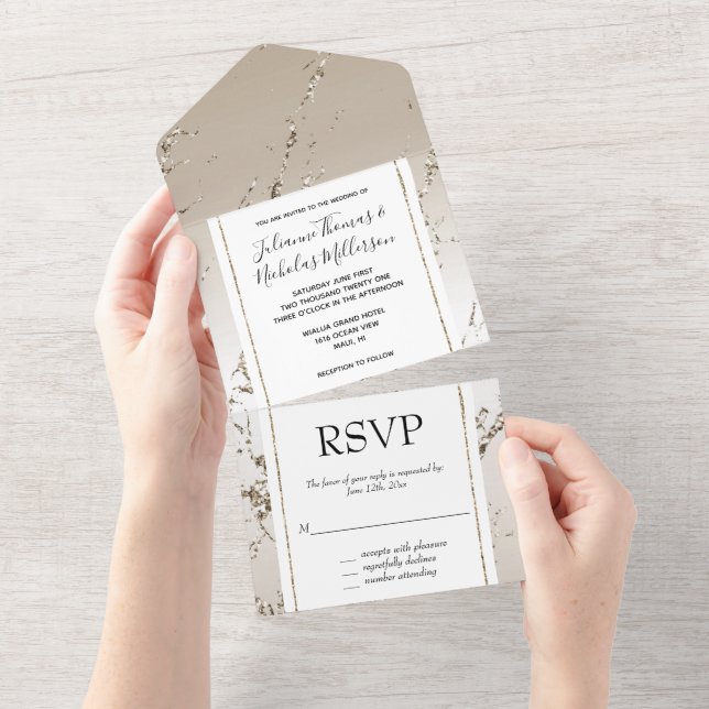 Chic Gold Glitzy Marble All In One Invitation (Tearaway)