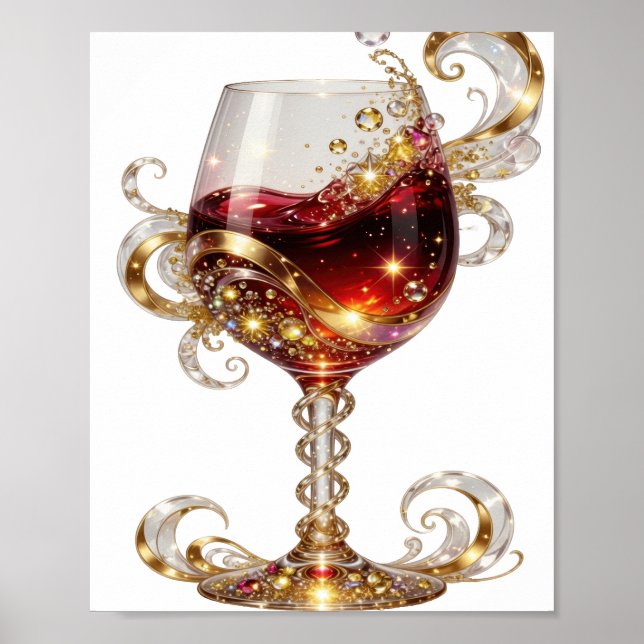 Chic Gold GLOWING WINE GLASS Print (Front)